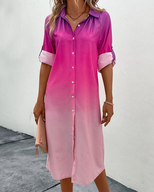 Maleney Long Sleeve Gradient Shirtdress