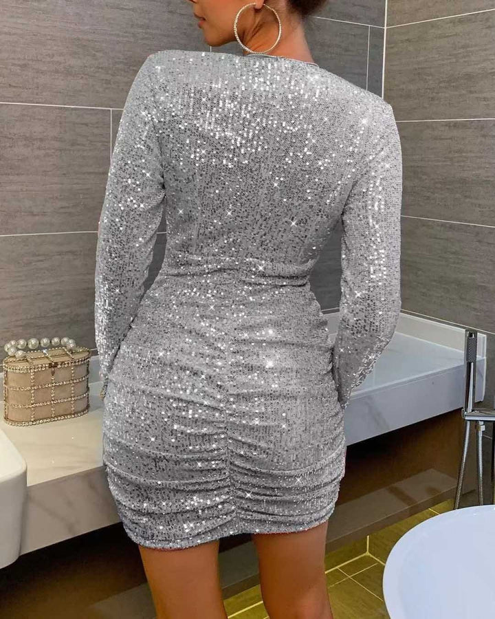 Maleney V Neck Insert Sequin Dress