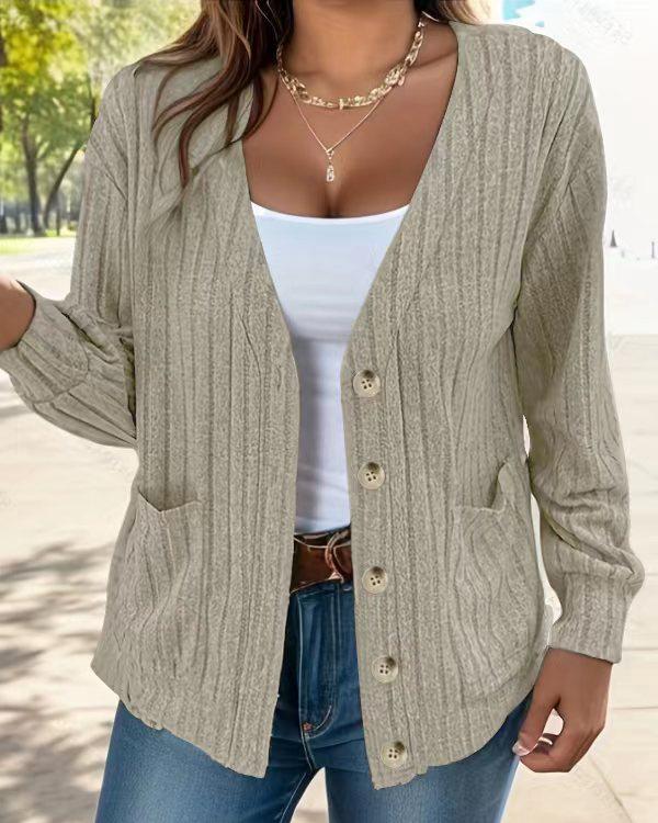 Maleney Solid Button V Neck Cardigan