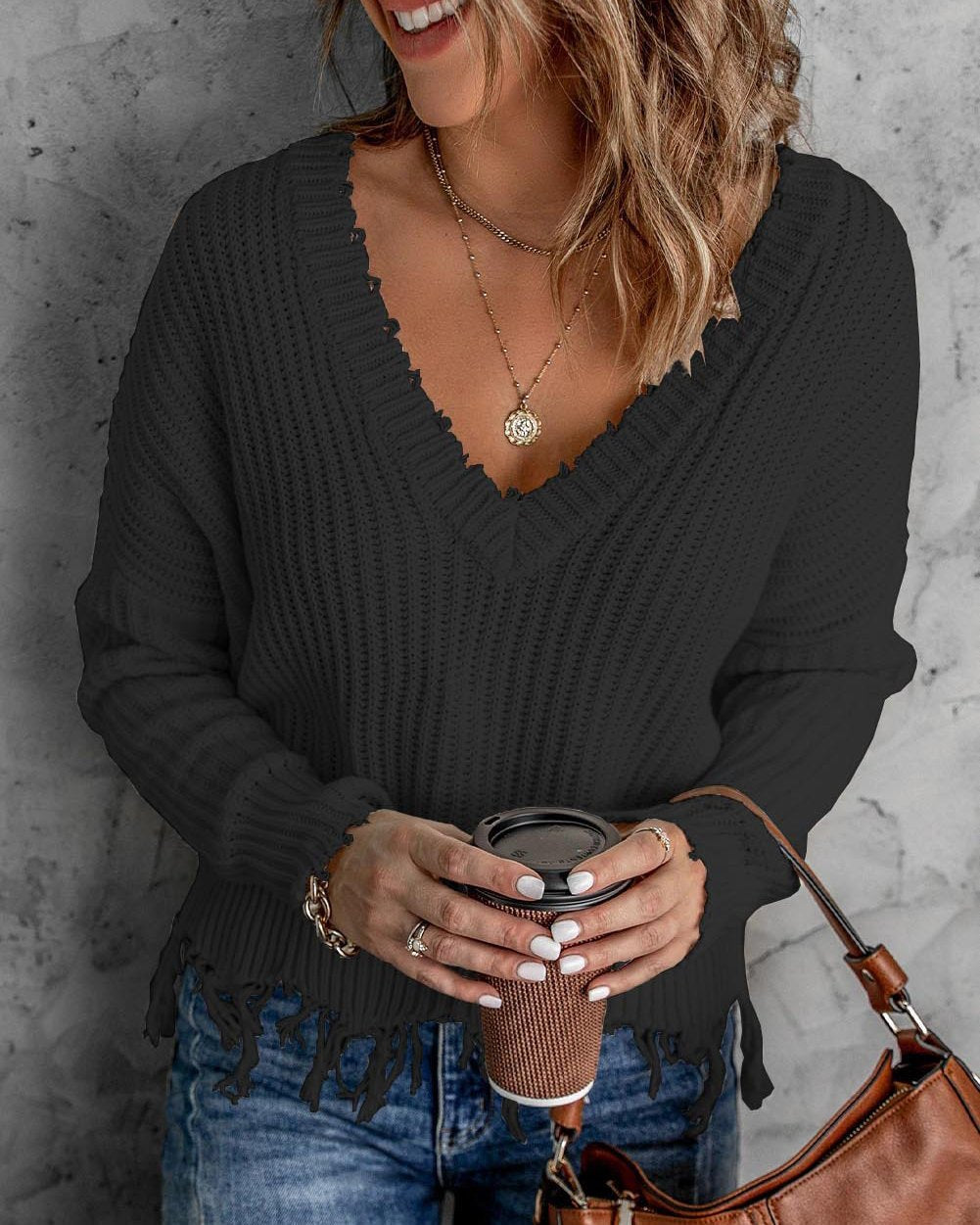 Maleney Tassel V Neck Sweater