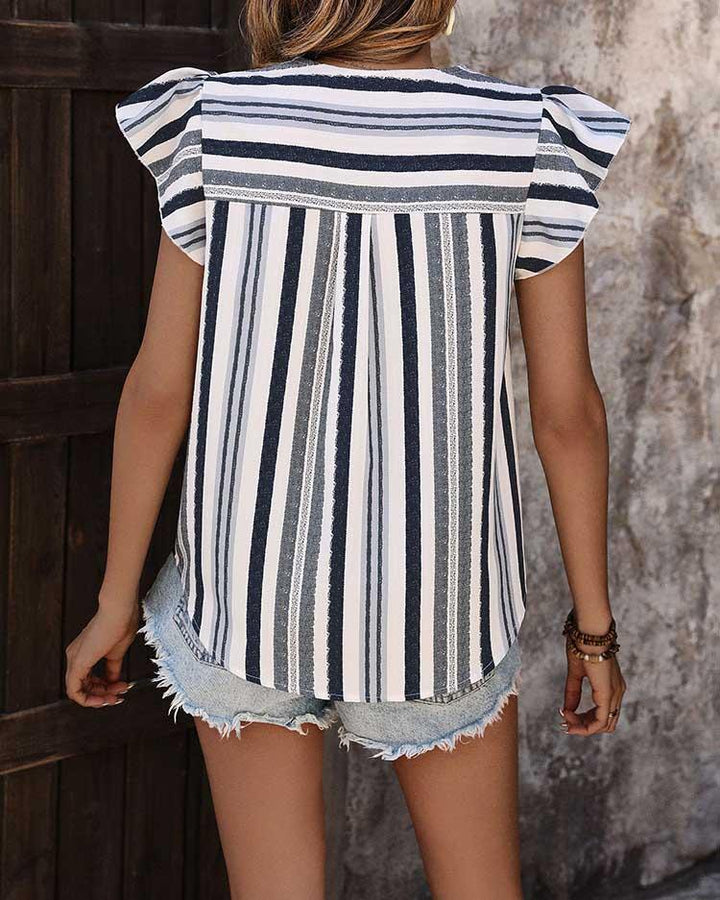 Maleney Stripe Ruffle Sleeve Top