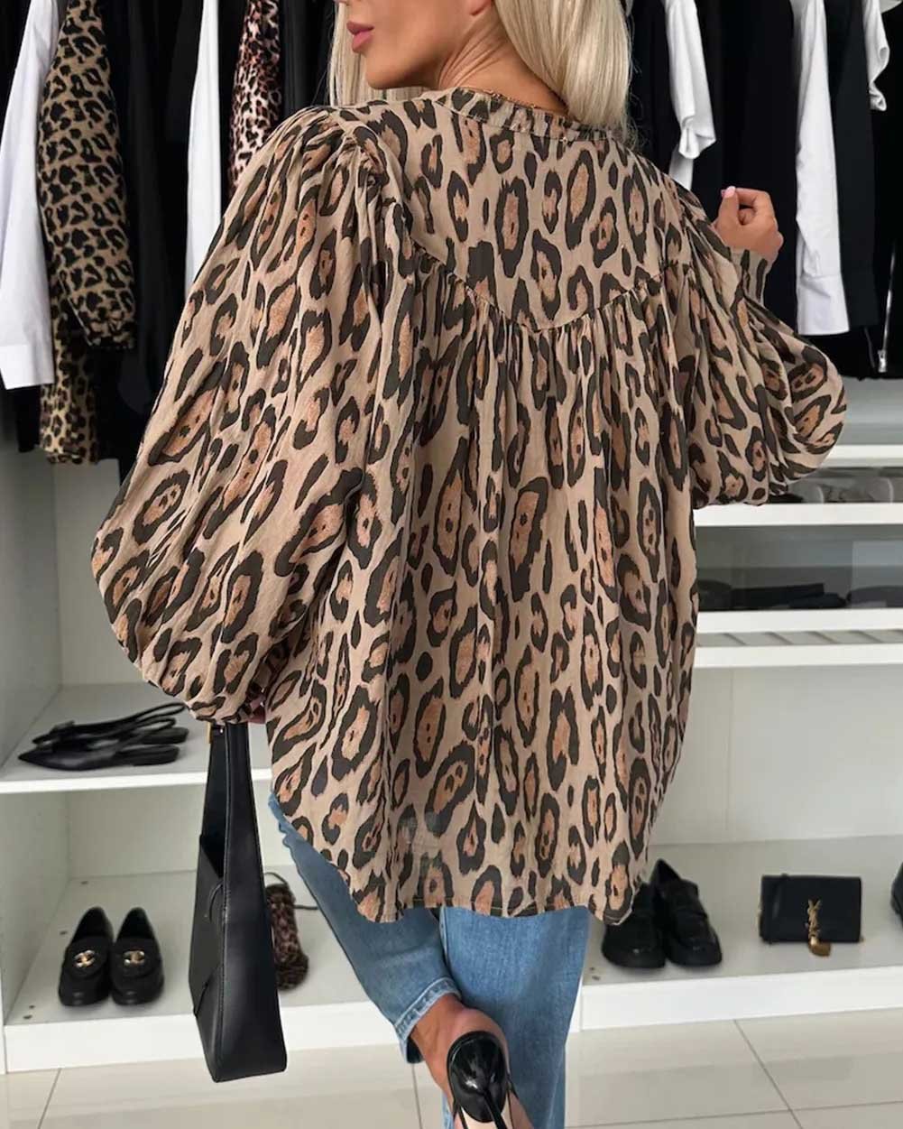 Maleney Trendy V-neck Leopard Shirt