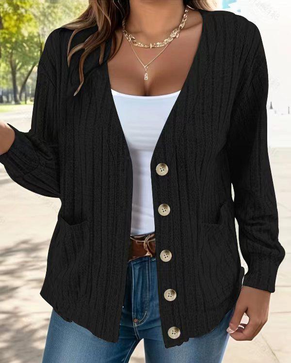 Maleney Solid Button V Neck Cardigan