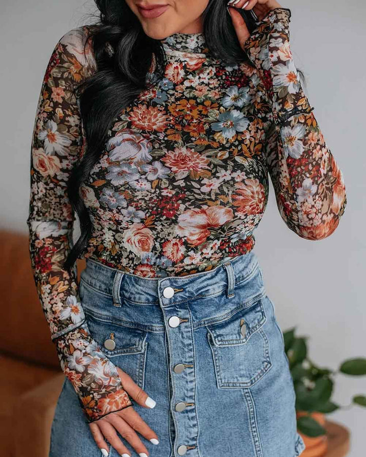 Maleney Floral Long Sleeve High Neck Top