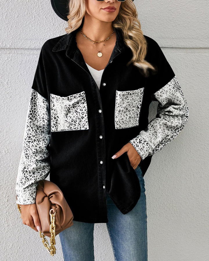 Maleney Loose Leopard Print Denim Shirt