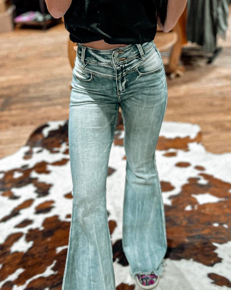 Restock!! Maleney Western Raw Hem Flare Jeans