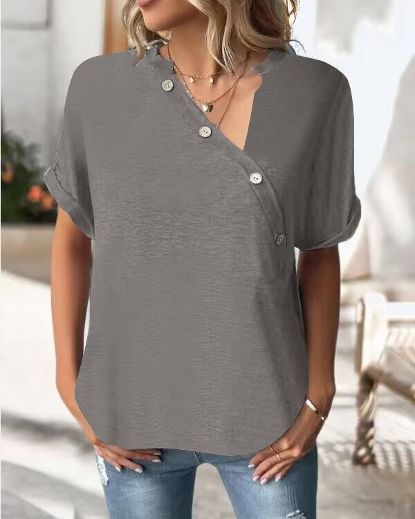 Maleney Solid Color Button Top（5 Colors）