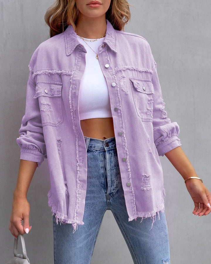 MALENEY DISTRESSED LONG SLEEVE DENIM JACKET（5 COLORS）