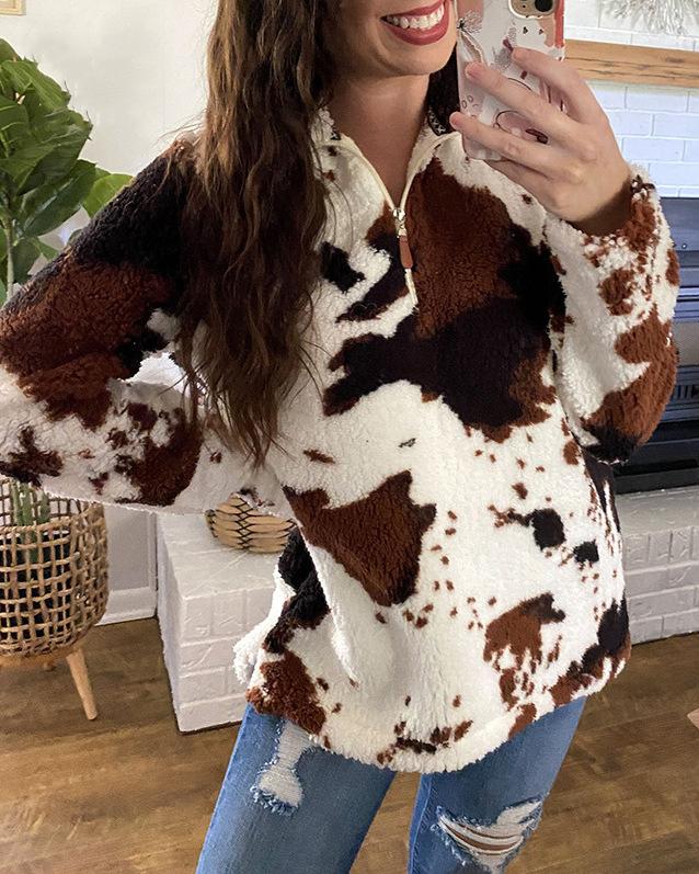 Maleney Cow Print Zip Sweat