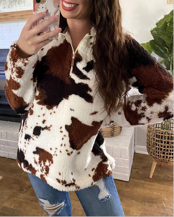 Maleney Cow Print Zip Sweat