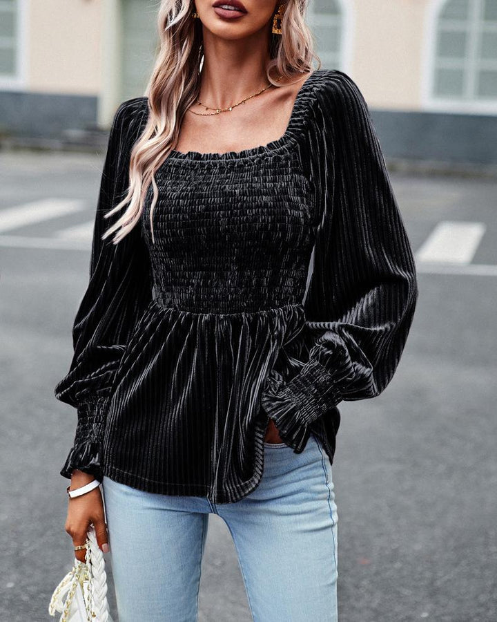 Maleney Pleuche Puff Sleeves Top