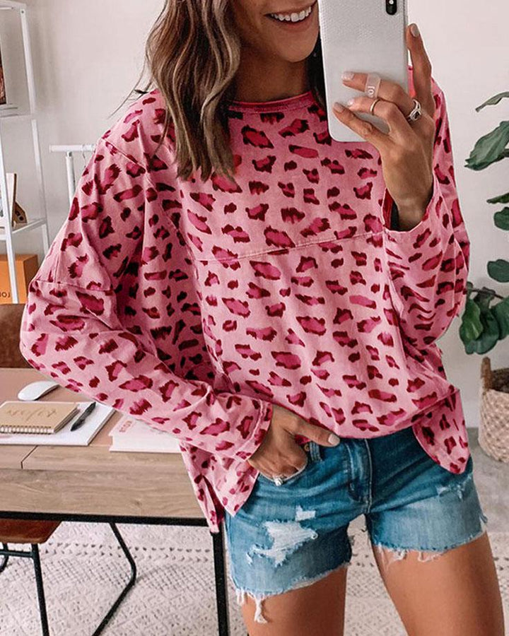 Maleney Leopard-Print Long-Sleeve Pullover Top