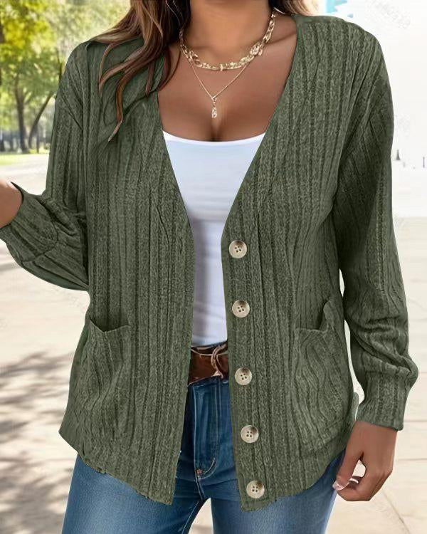 Maleney Solid Button V Neck Cardigan