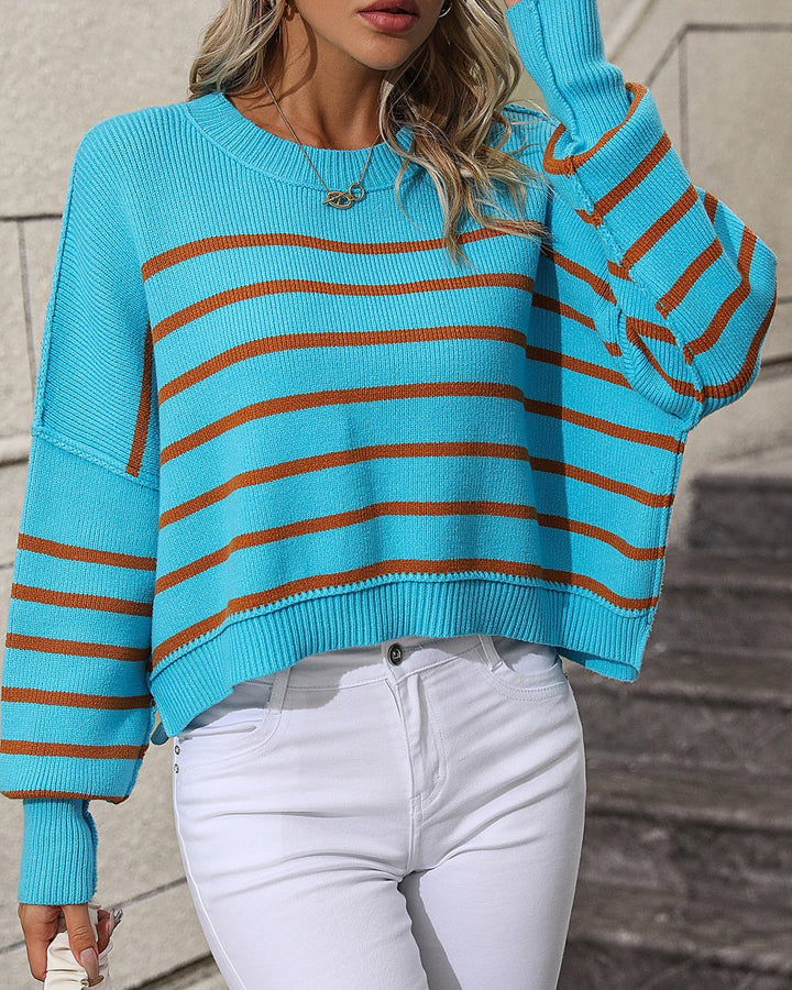 Maleney Crewneck Loose Pullover Striped Sweater(5 colors)