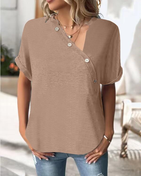 Maleney Solid Color Button Top（5 Colors）