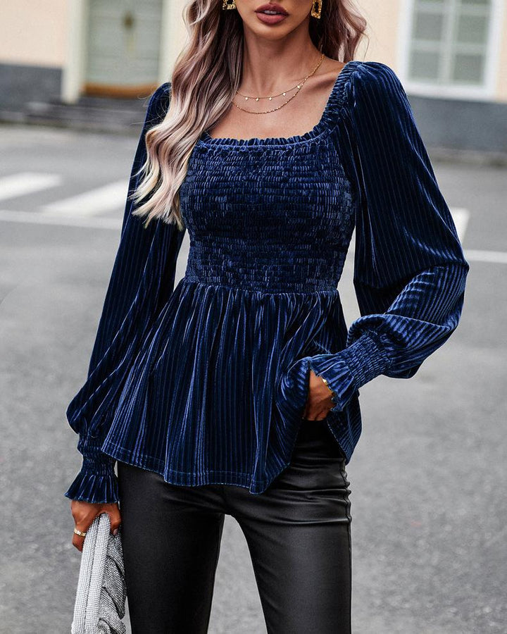 Maleney Pleuche Puff Sleeves Top