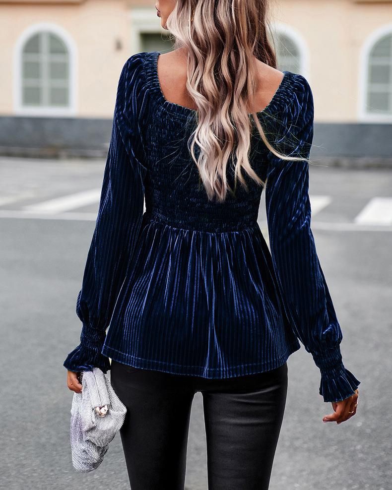 Maleney Pleuche Puff Sleeves Top