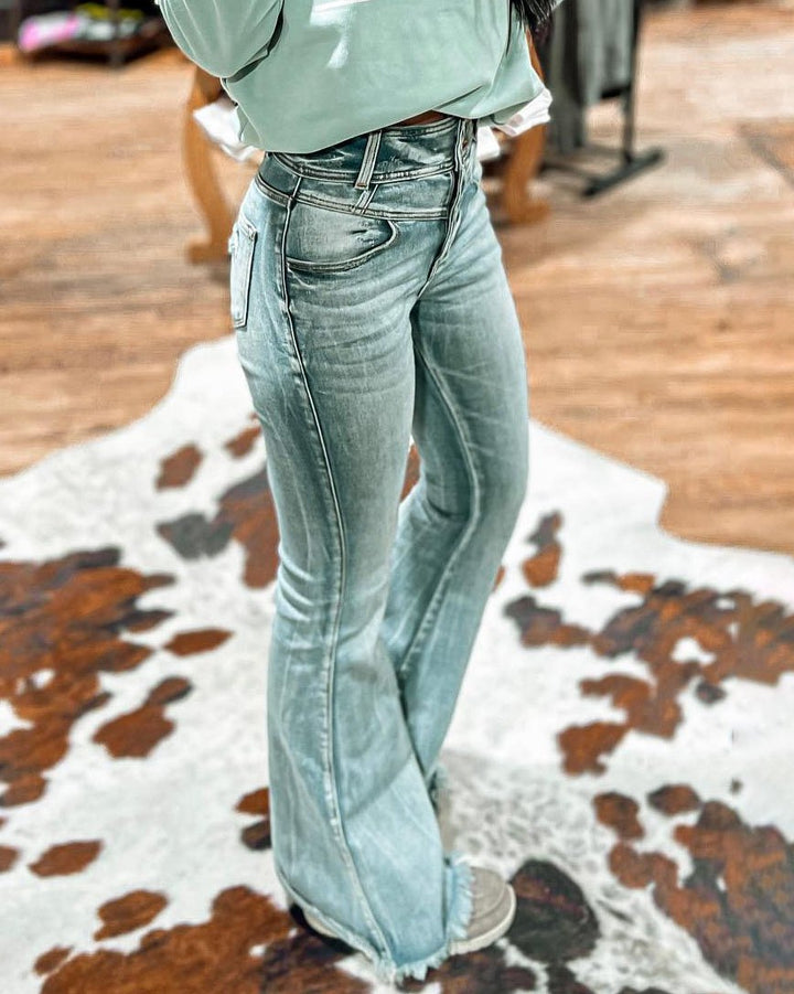 Restock!! Maleney Western Raw Hem Flare Jeans