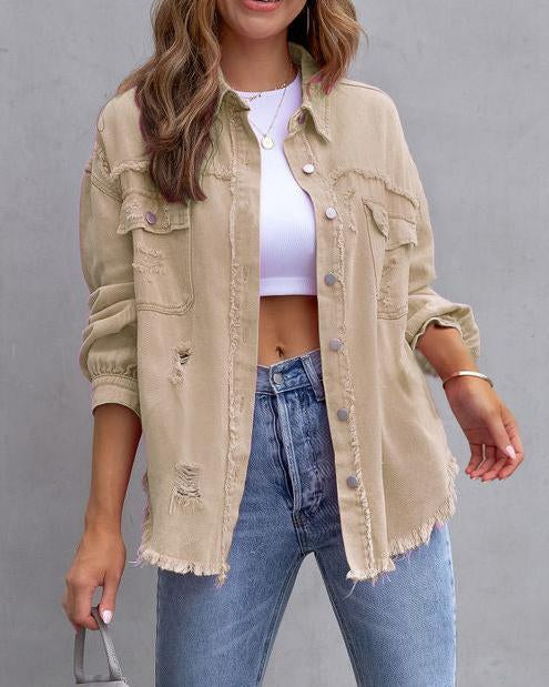 MALENEY DISTRESSED LONG SLEEVE DENIM JACKET（5 COLORS）