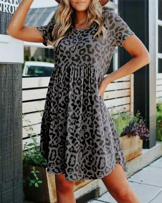 Maleney Crew Neck Leopard Print Dress