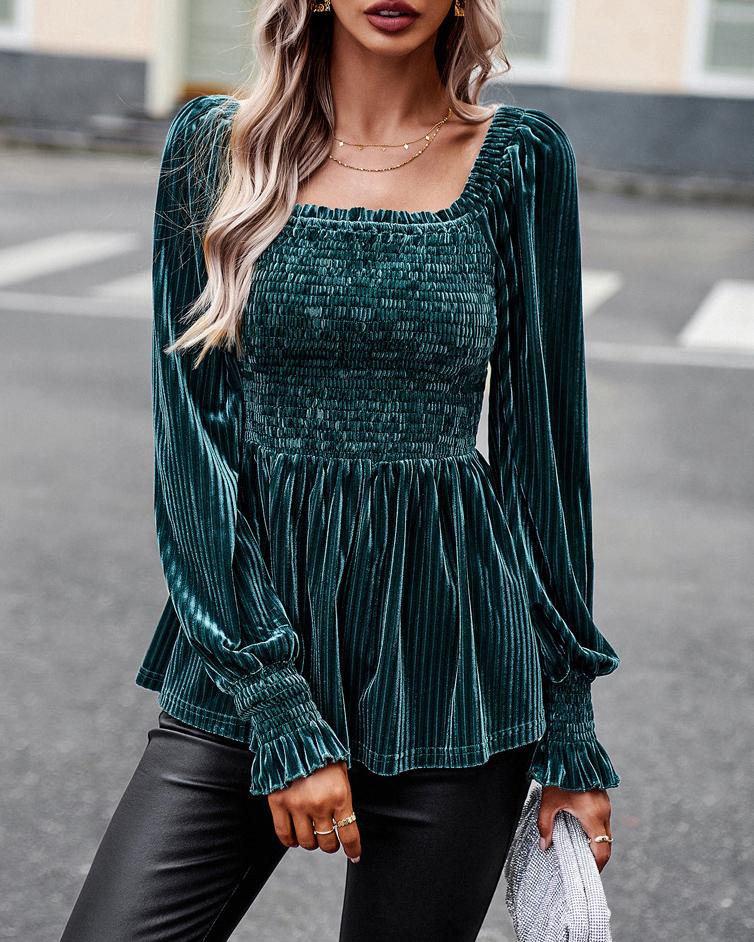 Maleney Pleuche Puff Sleeves Top