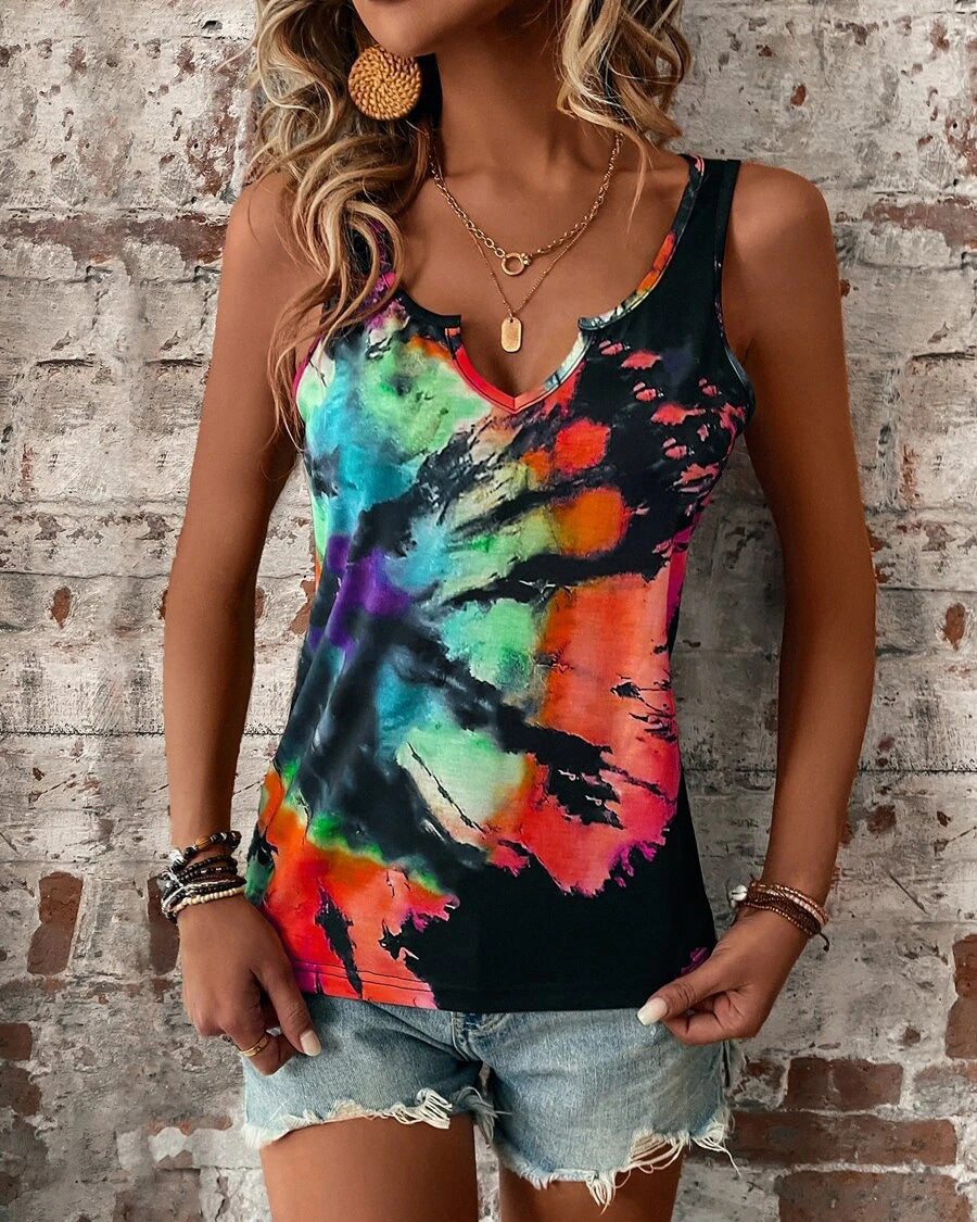 MALENEY COLOR PRINT V NECK TOP