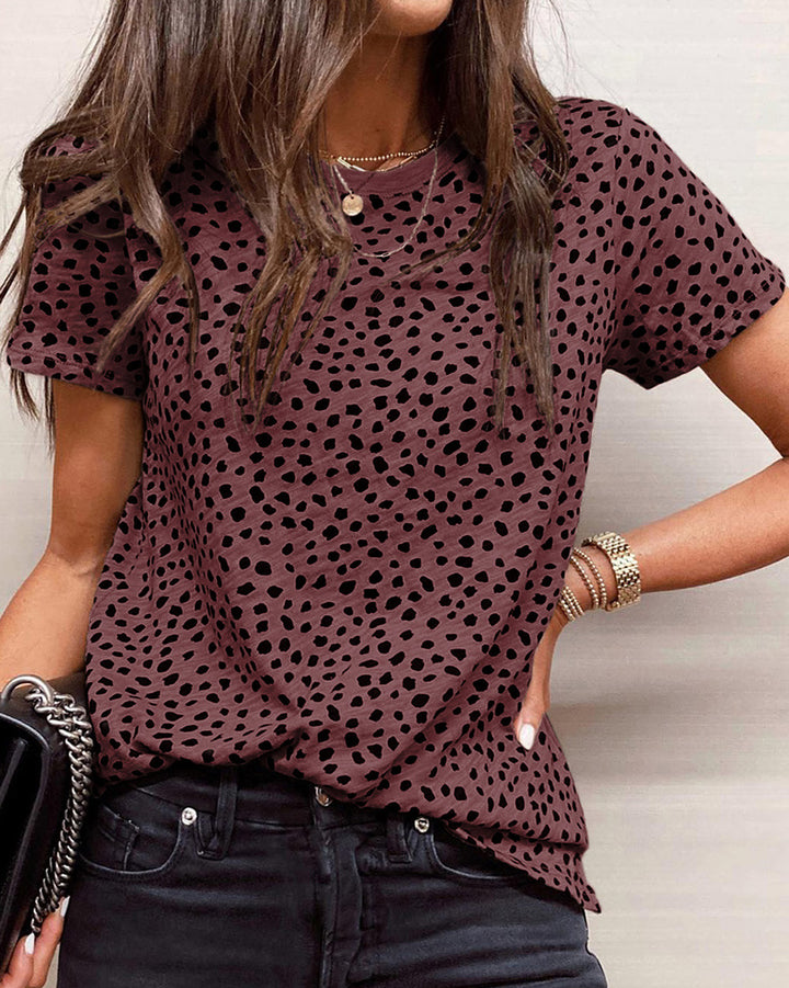 MALENEY ROUND NECK LEOPARD PRINT TOP