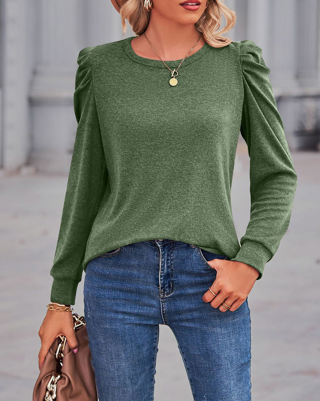 MALENEY CREW NECK PUFF SLEEVE TOP