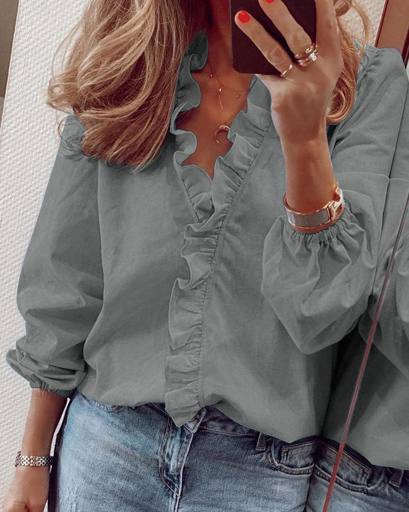 MALENEY V NECK RUFFLE BLOUSE