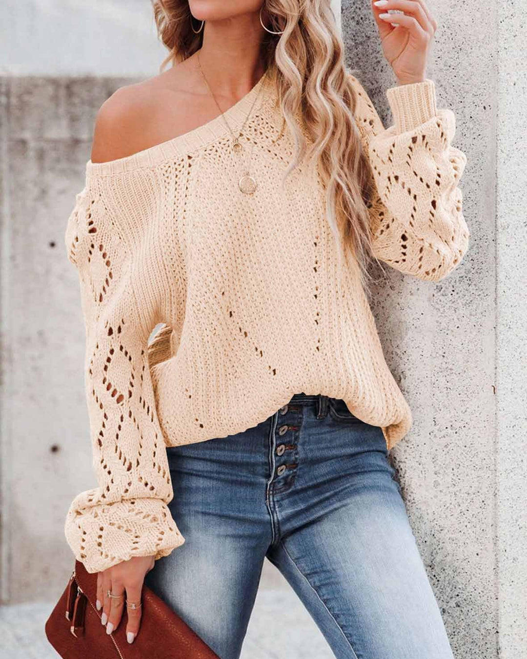 MALENEY CREW NECK CUTOUT KNIT TOP(7 COLORS)