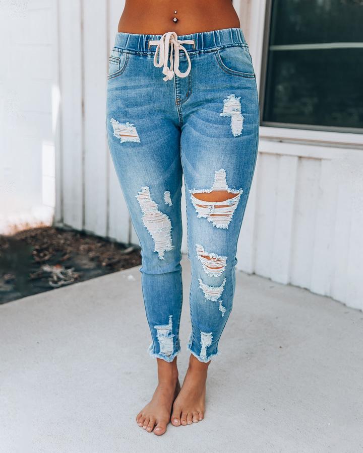 MALENEY DISTRESSED DENIM JOGGERS(5 COLORS)