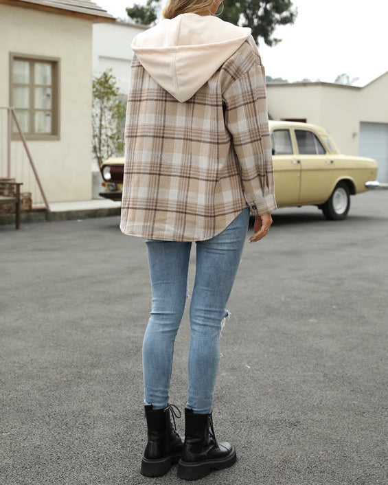 MALENEY HOODED POCKET PLAID SHIRT