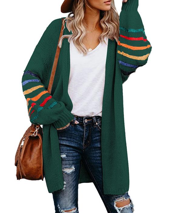 MALENEY STRIPED KNIT CARDIGAN（8 COLORS)）