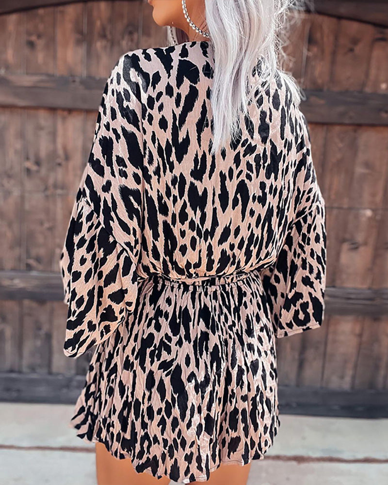 MALENEY LEOPARD PULL SLEEVE JUMPSUITS