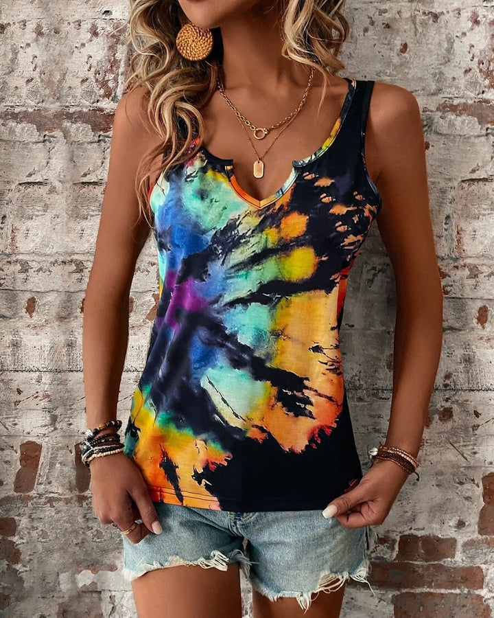 MALENEY COLOR PRINT V NECK TOP