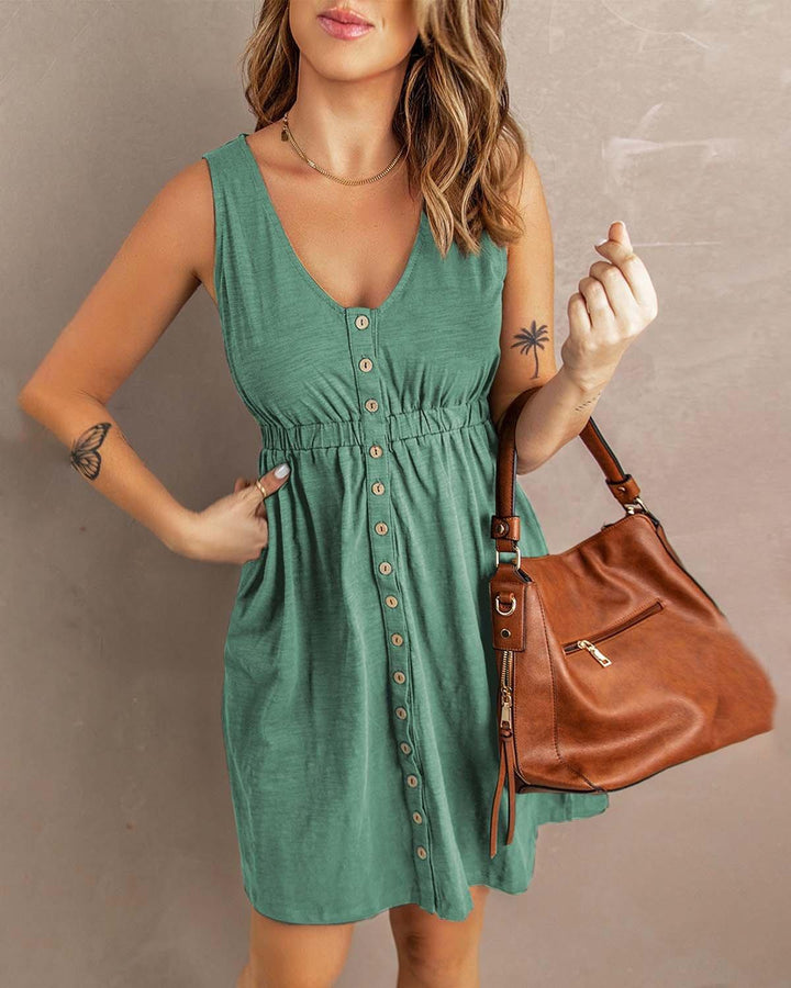 MALENEY SMOCKED SLEEVELESS DRESS