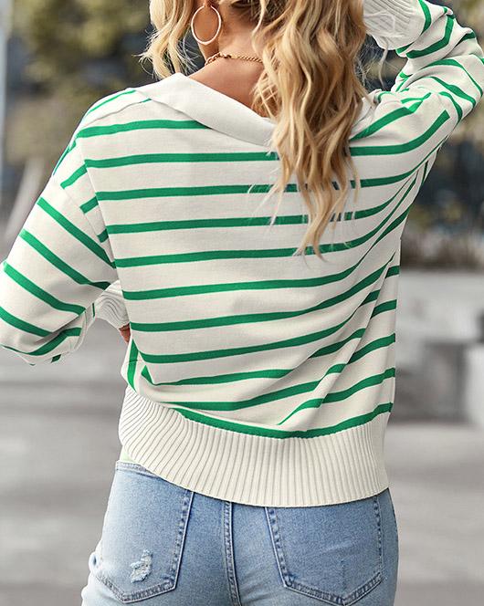 MALENEY V NECK STRIPED KNIT SWEATER(4 COLORS)