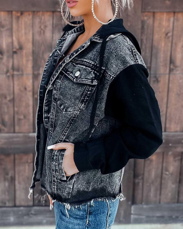 Maleney Distressed Hooded Denim Jacket