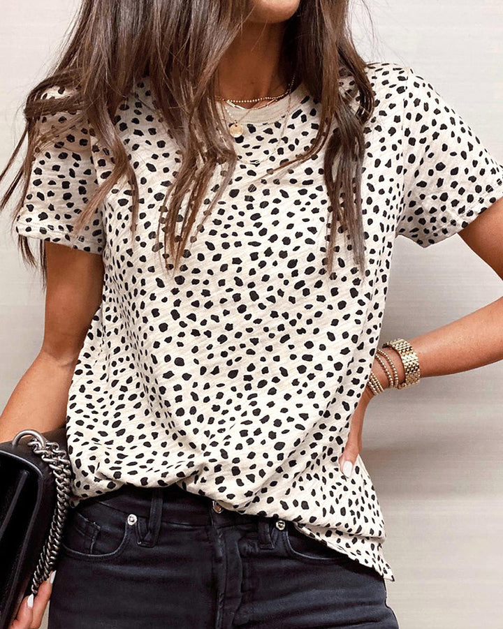 MALENEY ROUND NECK LEOPARD PRINT TOP