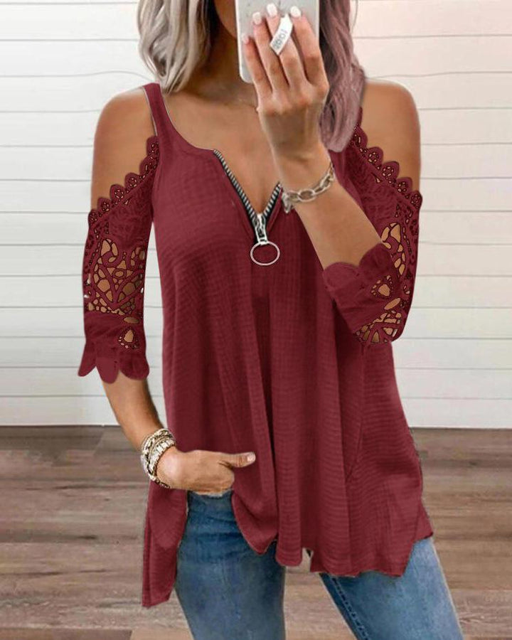 MALENEY COLD SHOULDER LACE TOP