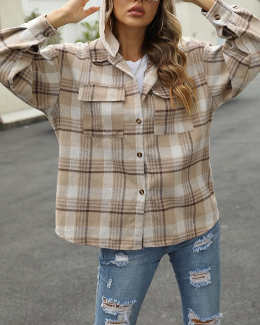 MALENEY HOODED POCKET PLAID SHIRT