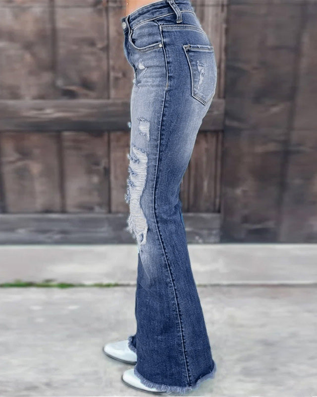 MALENEY DISTRESSED FLARED JEAN