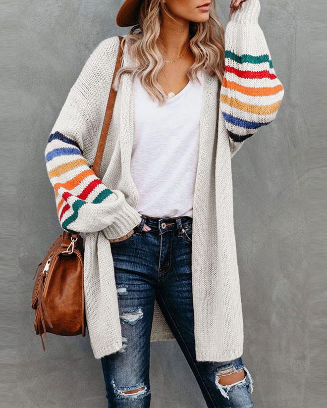 MALENEY STRIPED KNIT CARDIGAN（8 COLORS)）