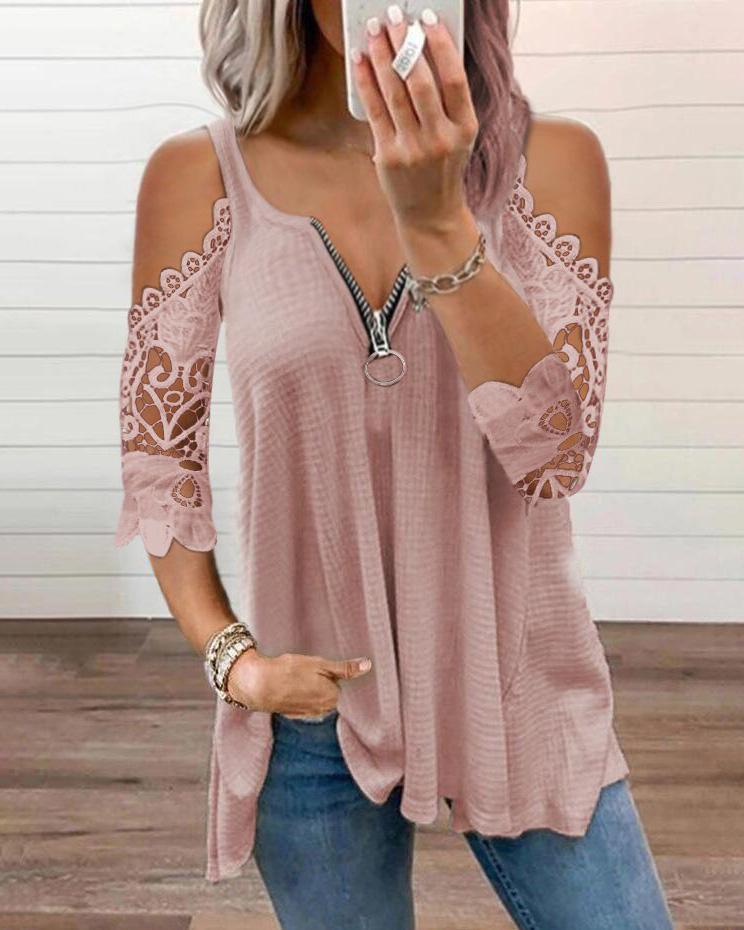 MALENEY COLD SHOULDER LACE TOP