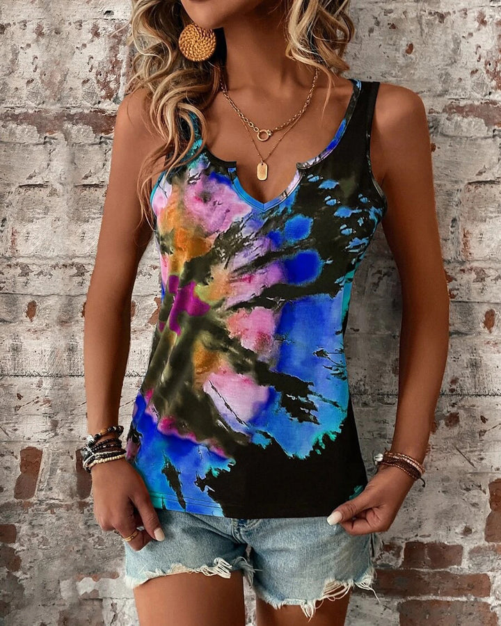 MALENEY COLOR PRINT V NECK TOP