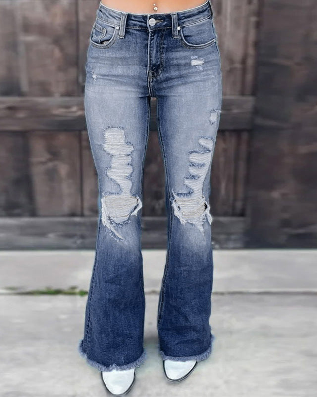 MALENEY DISTRESSED FLARED JEAN