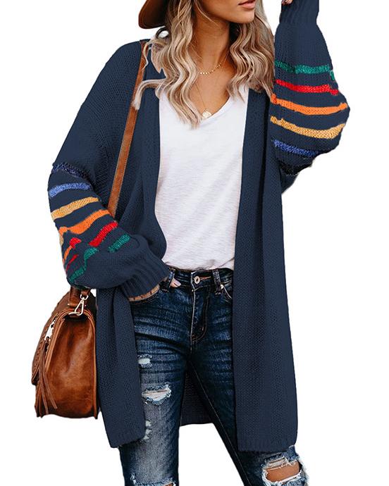 MALENEY STRIPED KNIT CARDIGAN（8 COLORS)）