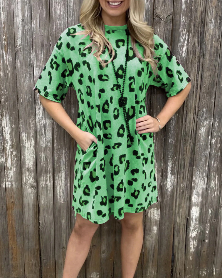 MALENEY LEOPARD PRINT ROUND NECK DRESS