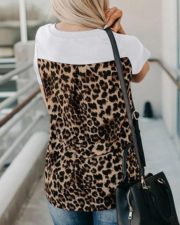 MALENEY V-NECK LEOPARD PANEL TEE(4 COLORS)