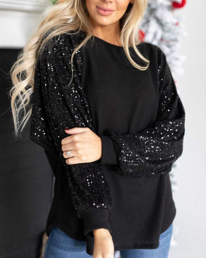 MALENEY SEQUIN CREW NECK TOPMELAREY SEQUIN CREW NECK TOP